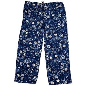 VTG Victoria's Secret Silk Floral‎ Pajama Pants Women's P/S Navy Blue Sleepwear